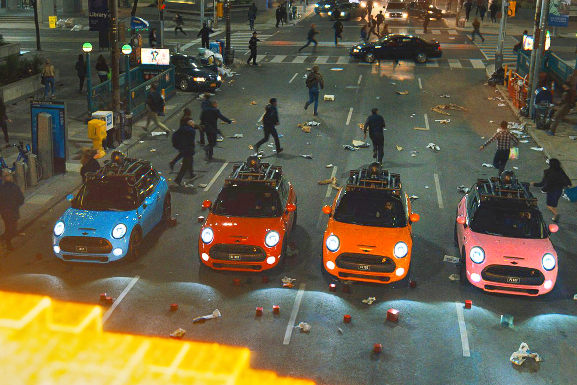 Talk about perfect casting. In the forthcoming movie <i>Pixels</i>, Adam Sandler and friends have to save the Earth from being gobbled up by a giant Pac-Man. And who are Pac-Man's mortal enemies? The four ghosts, of course – Inky, Pinky, Blinky and Clyde. So our heroes climb into Mini Coopers – whose ‘faces’ actually do resemble the ghosts, at least more so than any other car. Each Mini is painted in a specific ghost colour, with a matching licence plate featuring the aforementioned names of the ghosts.