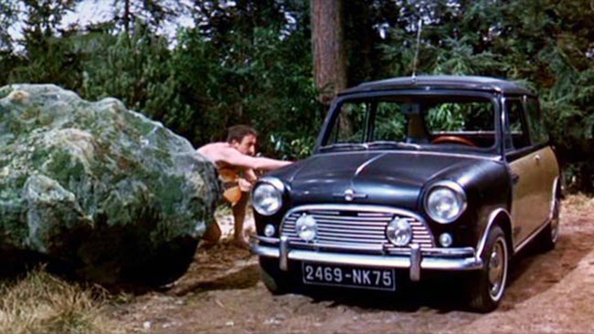 In fact, the Mini made its debut on the big screen in 1964, five years prior to its reputation-making turn in <i>The Italian Job</i>. The car featured in this comedy, which was the second of the Pink Panther series, is best remembered for two reasons. The first is the bizarre wicker side panelling (crafted specially for the film), and the second is a scene in which Inspector Clouseau and his female client escape from a nudist colony and proceed to drive naked through the crowded streets of Paris (it makes a kind of sense within the movie). Sadly, this car meets its demise in the movie's climax, as a bomb intended for Clouseau takes it out.