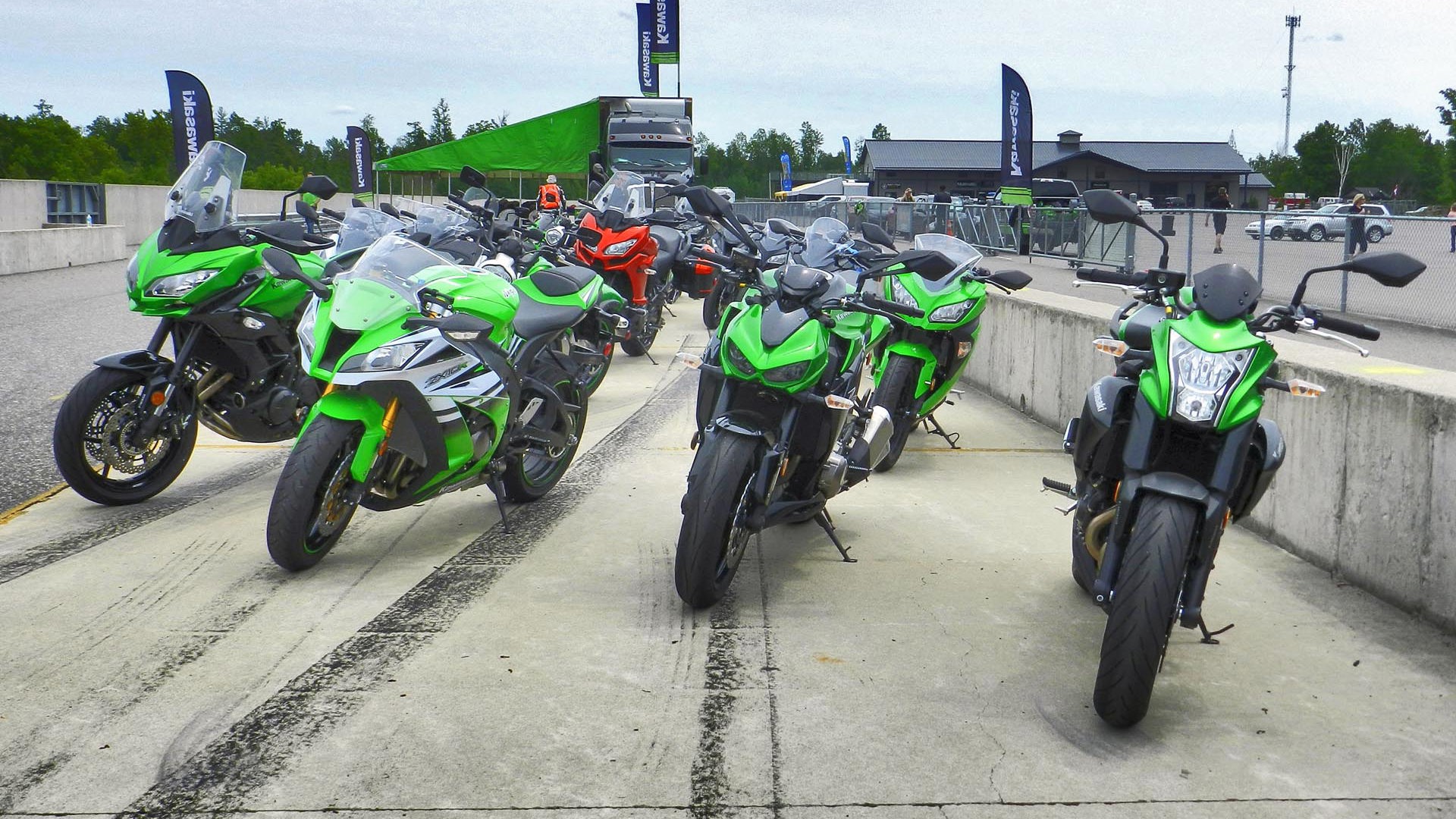 Left to right: Versys 650, ZX-10R, Z1000, ER-6n