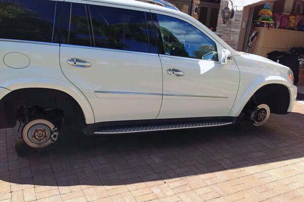 Here's a weird one. A couple of years ago Roberto Luongo tweeted out this pic of his luxury SUV, complaining that the wheels had been stolen while it had been parked in his driveway. Were they thieves? Or were they so-called fans seeking one-of-a-kind (well, four-of-a-kind) souvenirs? The tweet kicked off a series of good-natured ribbing between Luongo and his then backup Eddie Lack.