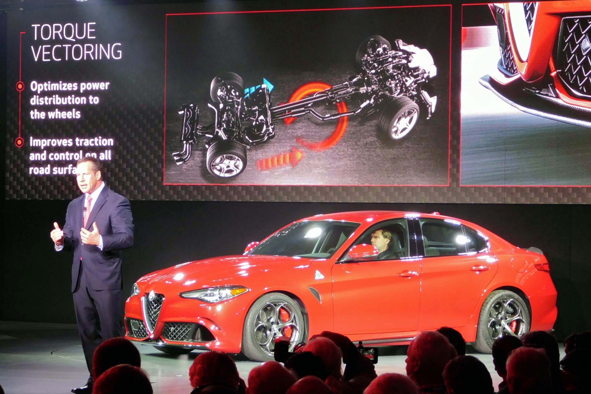 With a pair Ferrari engineers leading the Giulia’s development, the Quadrifoglio edition produces 505 hp from a 2.9L biturbo V6, delivered to the rear wheels via a six-speed Getrag manual gearbox, although Bigland hinted that an automatic with paddle shifters would also be made available.