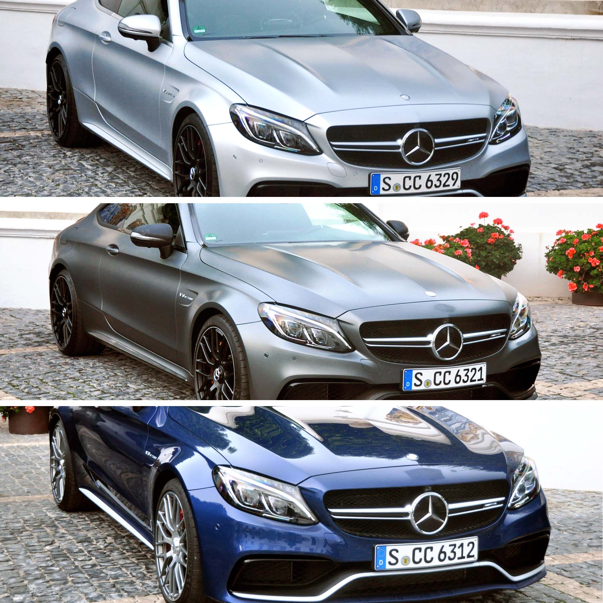Back on public roads, you can enjoy the C 63 within limits. Passing? In a heartbeat. This is a supercar, remember – light and agile – with enough horsepower (when you think about it) to propel three mainstream vehicles. But these cars look great standing still as well. Here are three colour choices. Hard to pick!