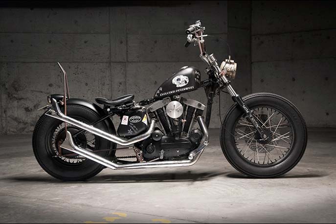 Already we're violating our not-so-strict definition of choppers with this black beauty, which features shorter forks and no back rest. However, there's no doubting its qualifications. It just looks cool, and looking at it you just know the owner takes no nonsense from anyone.