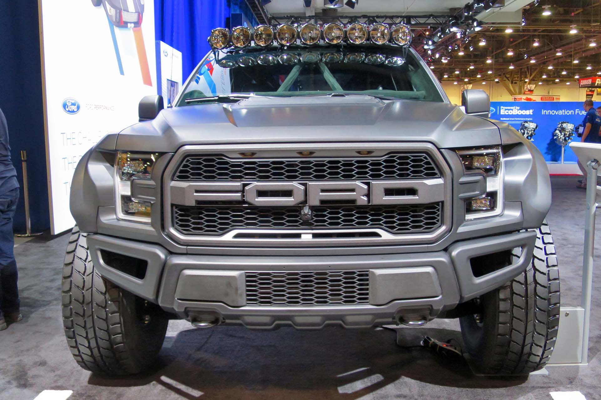 The concept Ford Raptor Pre-Runner, with higher ride height, 39-inch BF Goodrich tires, and six-piston Alcon calipers.