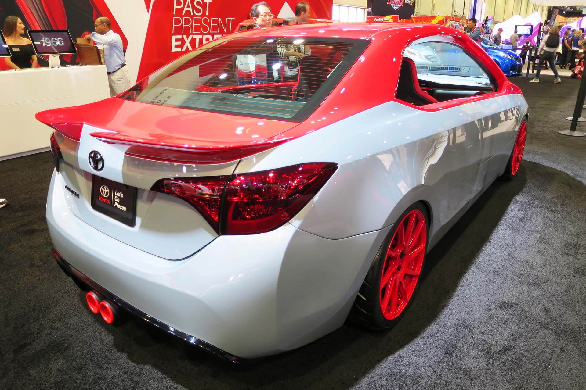 Built by Toyota and Cartel Customs, the “XTREME Corolla” is transformed into a two-door hardtop and includes a Garrett turbocharger, Cartel exhaust, and floating centre console.