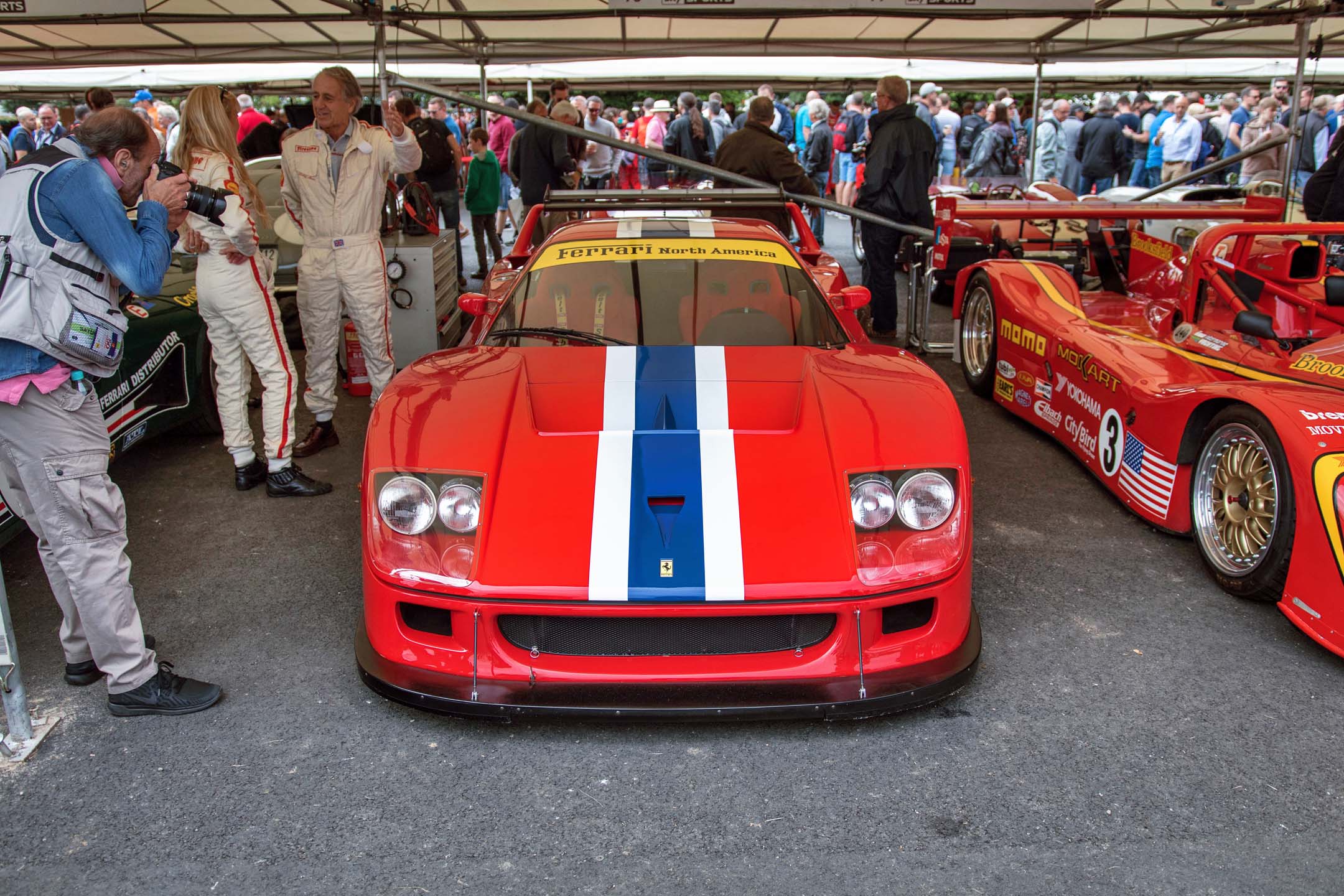 An F40 LM. The very limited racing version of the F40 supercar, which turns thirty this year, the LM is even lighter and crazier than the original. The owner also fielded a Ferrari 308 Group B rally car, just for fun.