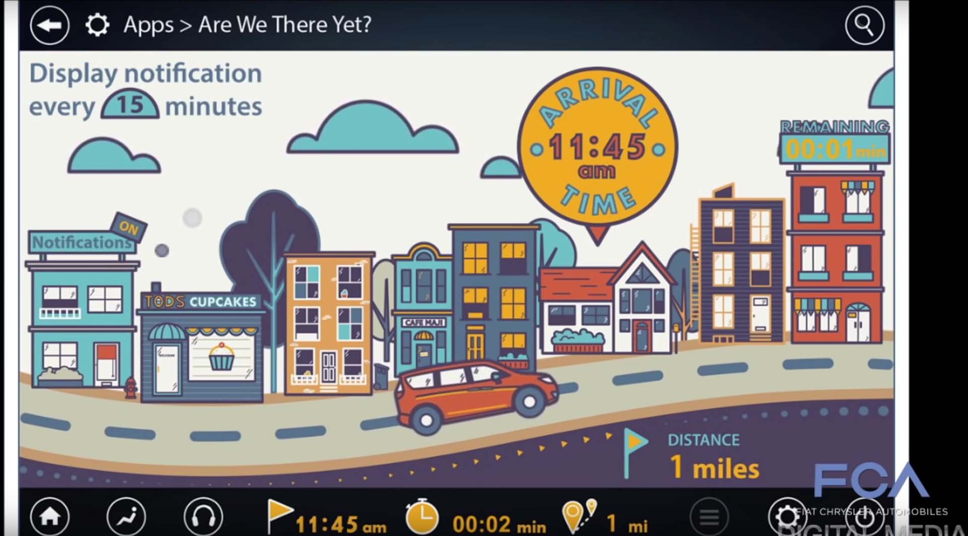 Although it’s not a huge gamechanger in any way, and I did not get enough time to spend in Chrysler’s new minivan, I did spot this gem in the promo video: a navigation update that displays on the rear entertainment screens, updating rear passengers on the trip’s progress and remaining travel time in a cartoon graphic to answer the age-old question: “Are we there yet?” Brilliant!